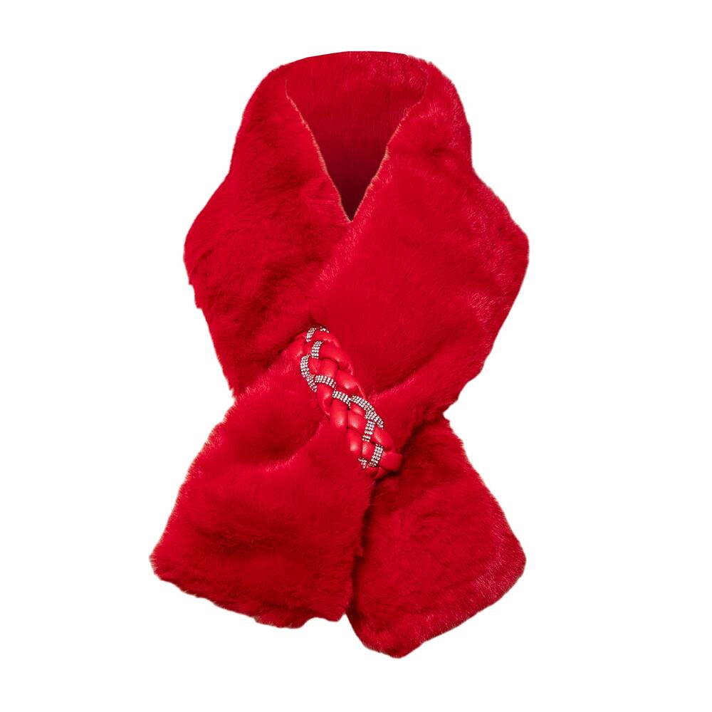 Women's Red Faux Fur Pull Through Scarf One Size NWT